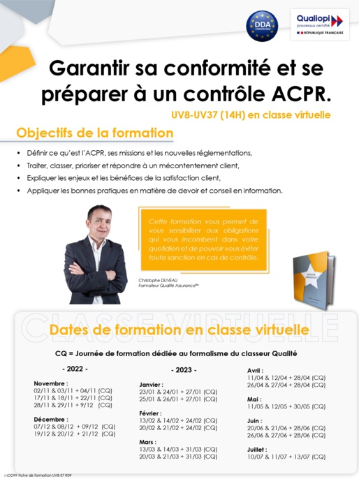 UV 8 : Connaître les principes généraux de satisfaction client et la nouvelle réglementation ACPR