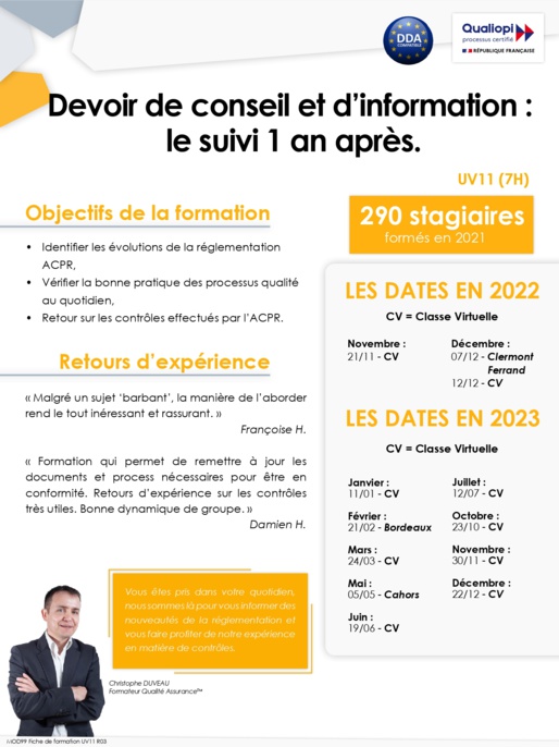 UV 11  - Perfectionnement du Devoir de Conseil et d'Information : nouvelles exigences de service
