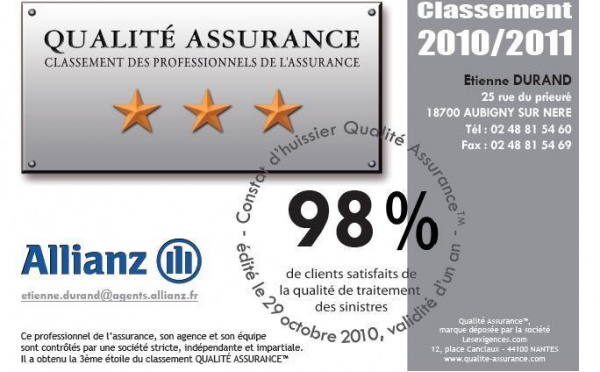 L’AGENCE DURAND obtient sa 3ème étoile QUALITE ASSURANCE™ 